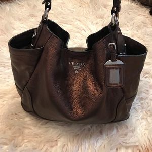 Authentic bronze leather Prada shoulder bag purse